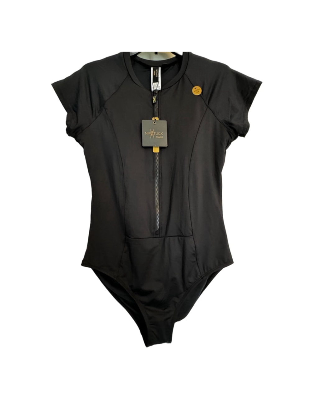 NWT Nip Tuck Swim Uma Sunsafe Swimsuit Black Size 12 One Piece Zip Full Coverage